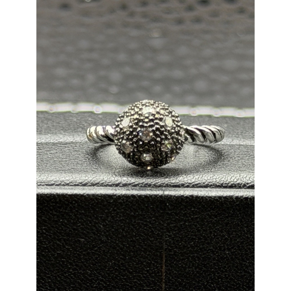 New Condition Sterling Silver Textured Rope Ball Ring CZ Size 7 J30